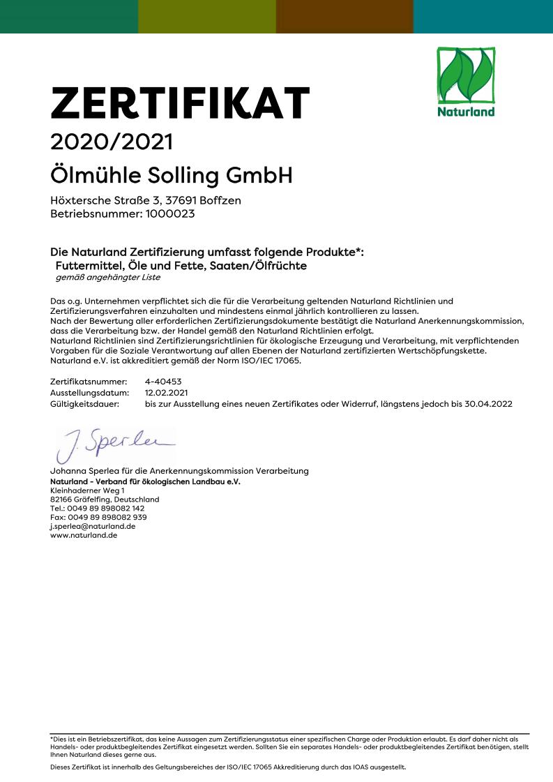 Naturland 2021 Zertifikat