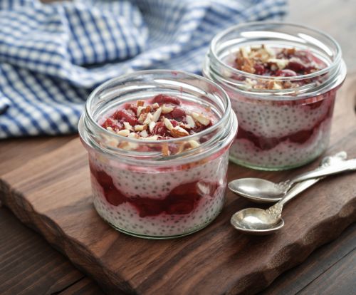 Chia pudding with cherry kernel oil